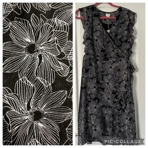A New Day Black & White Floral Faux Wrap Ruffle Dress – Size S